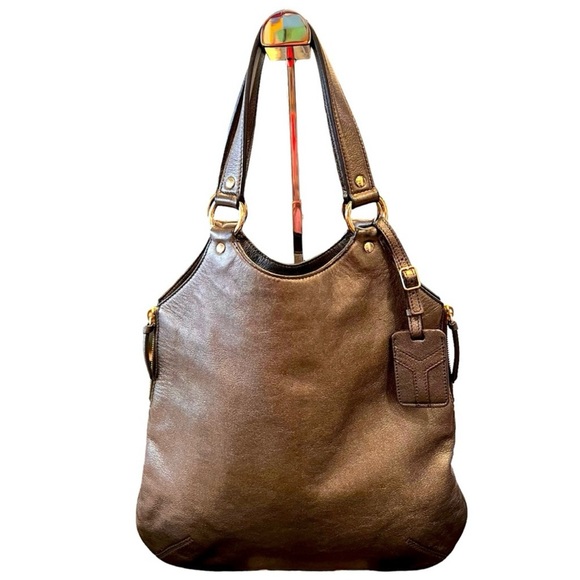 YVES SAINT LAURENT RIVE GAUCHE TOTE & SILVER GIFT BAG, BRONZE COLOR - Picture 1 of 15